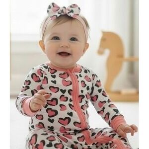 NWT Heart Leopard Bamboo Viscose Zippy Sleeper Pajamas